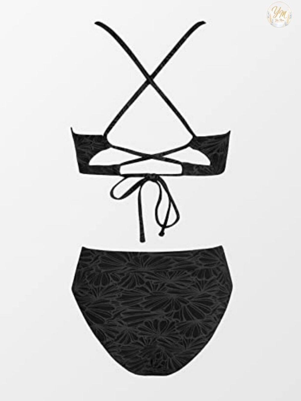 Women's High Waisted Bikini Set Scalloped V-Neck Textured Two Piece Swimwear - Picture 5 of 6